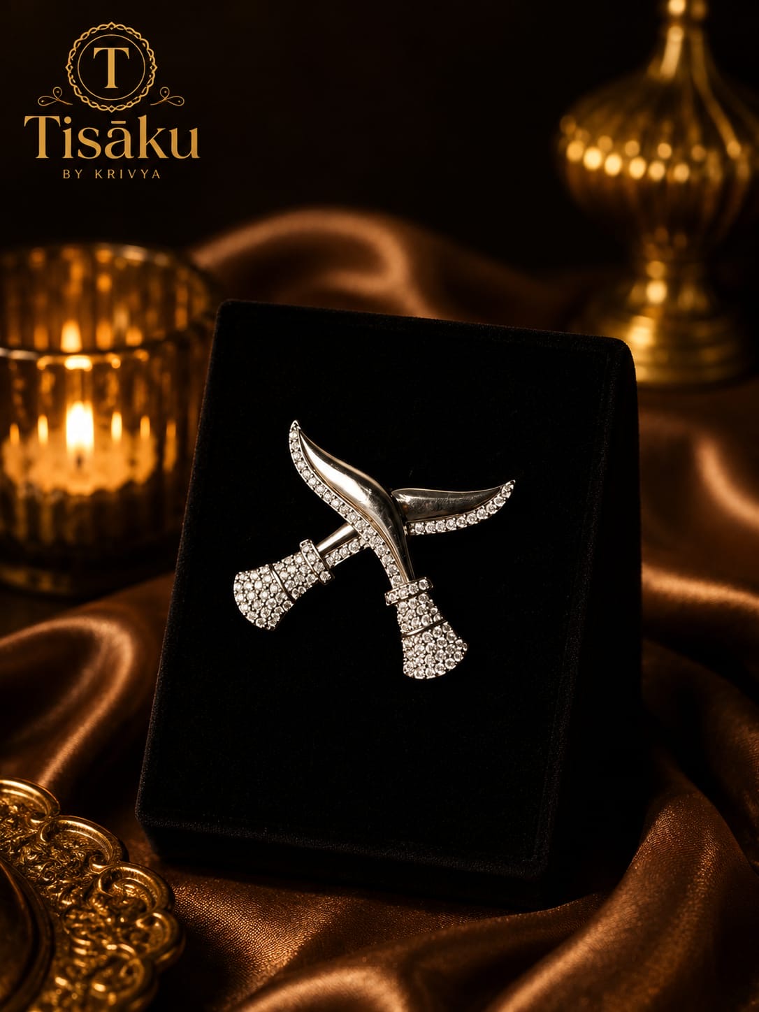 Crystal Crossed Khukuri Brooch