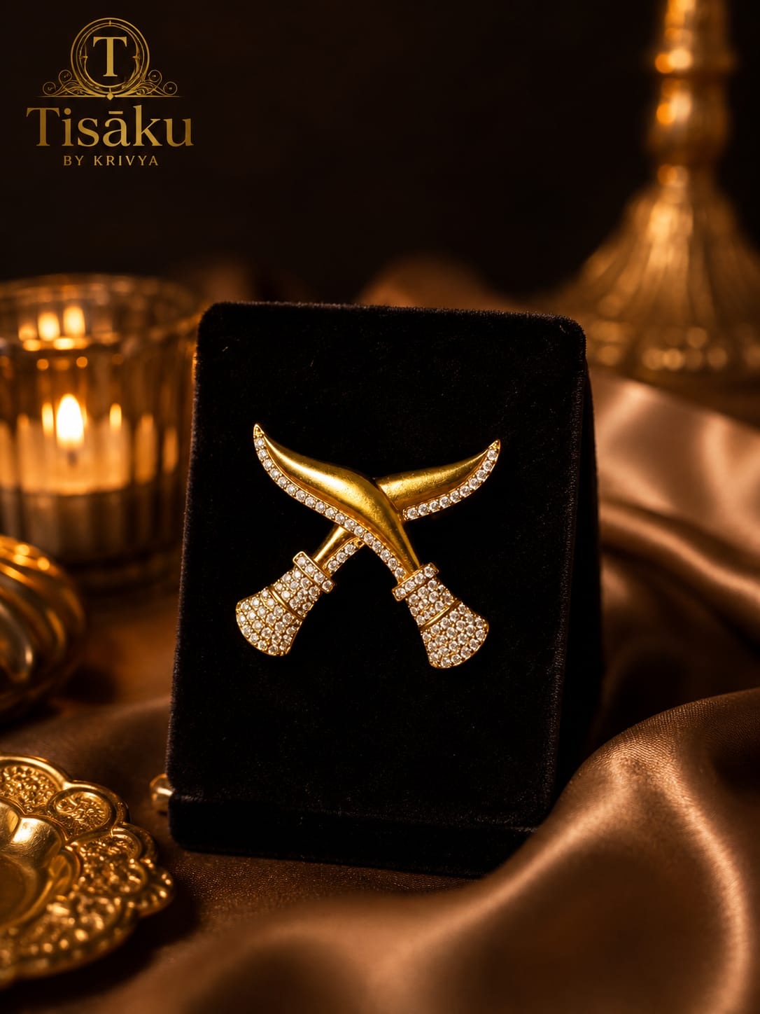 Crystal Crossed Khukuri Brooch